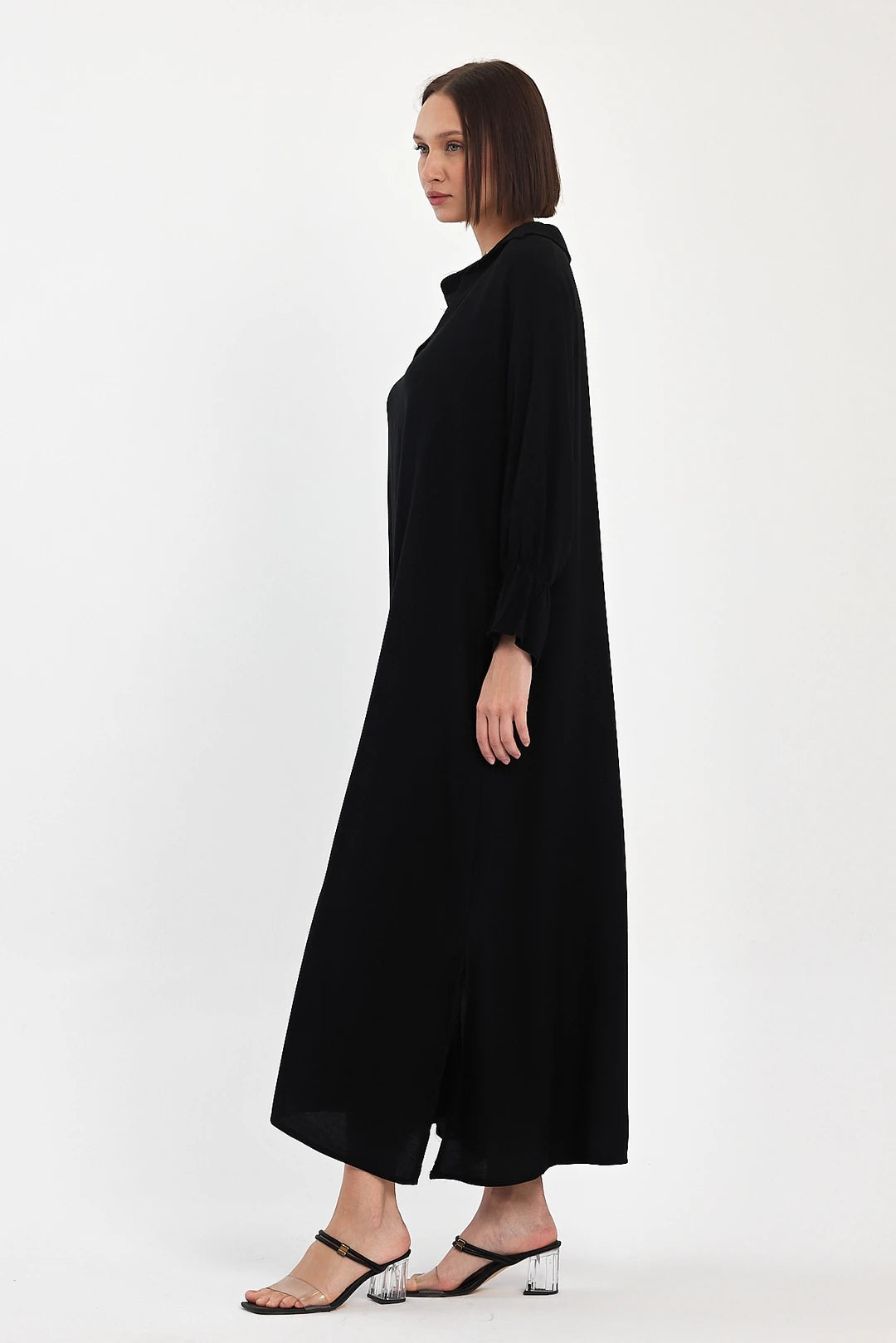 Flowy Comfort Siyah Midi Elbise