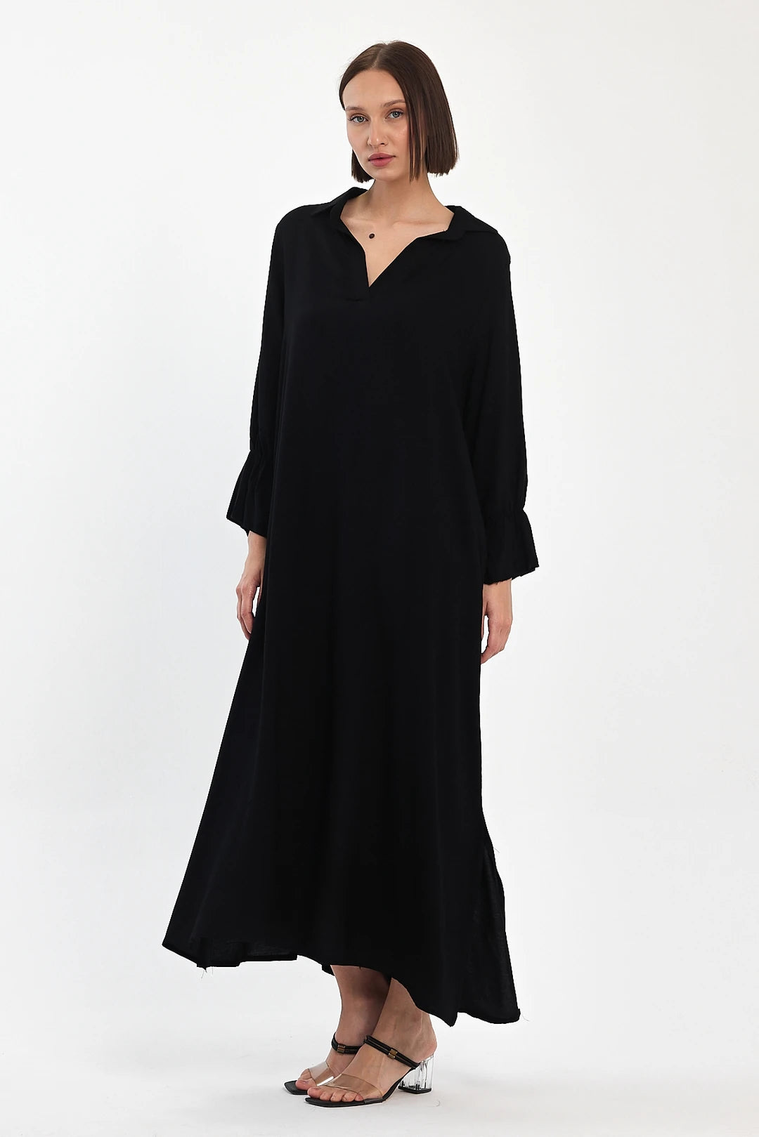 Flowy Comfort Siyah Midi Elbise