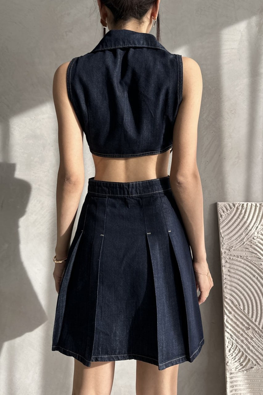 Yüksek Düğmeli Mini Denim Elbise