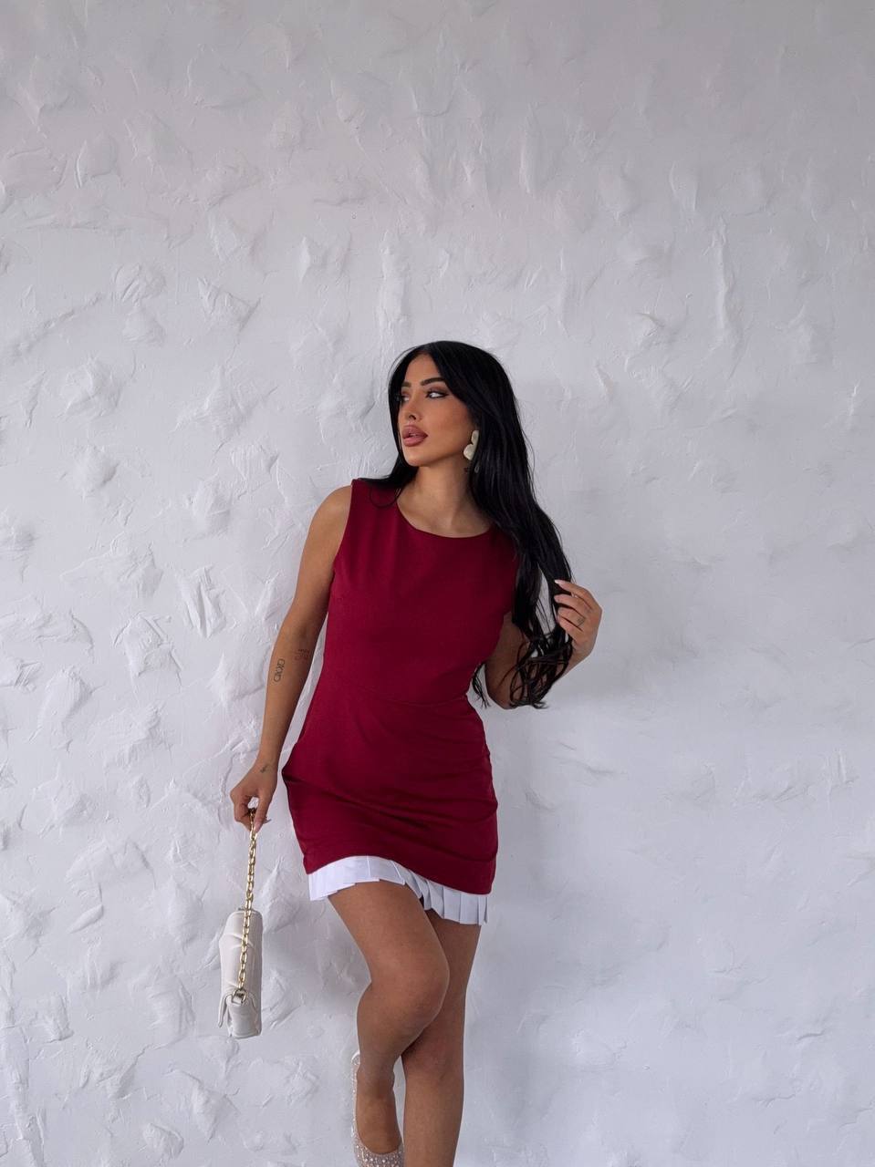 Pile Etek Detaylı Kolsuz Mini Elbise