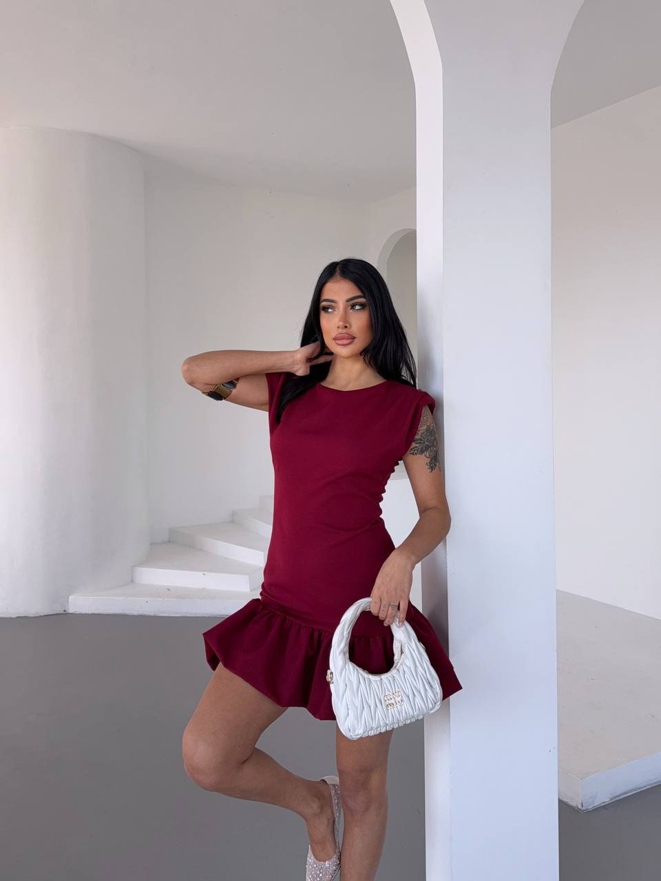 Vatkalı Volanlı Mini Elbise