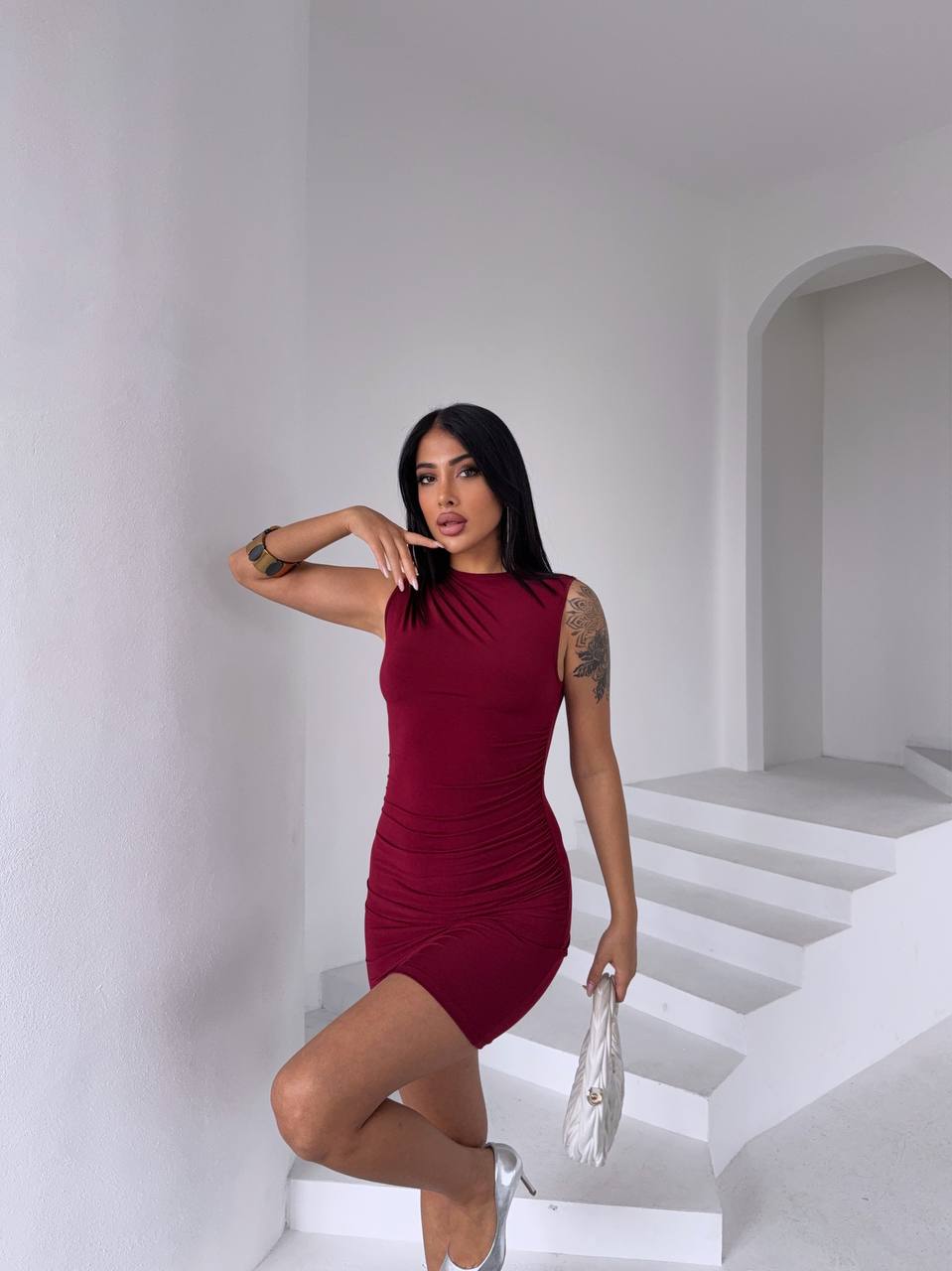 Drapeli Sade Mini Elbise