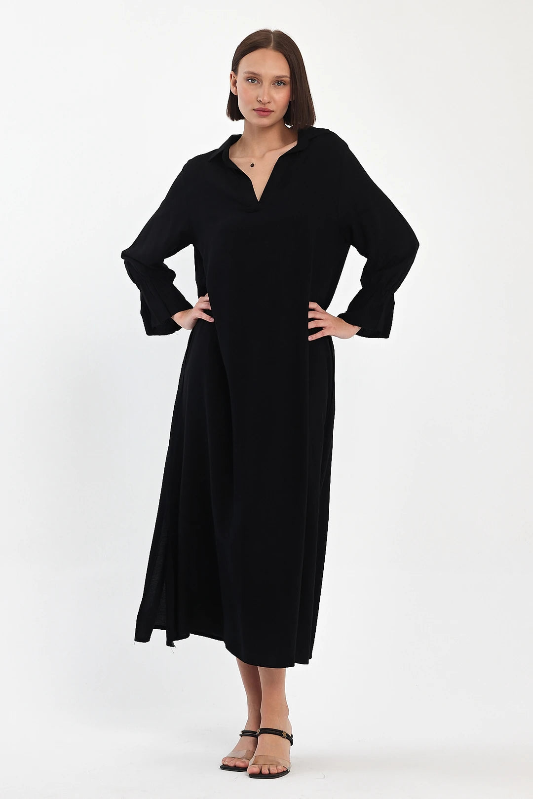 Flowy Comfort Siyah Midi Elbise