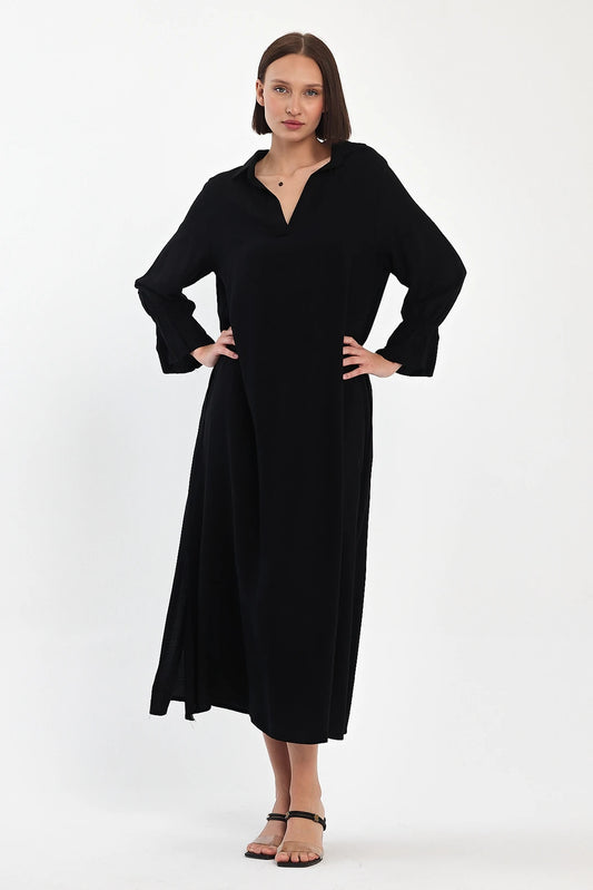 Flowy Comfort Siyah Midi Elbise