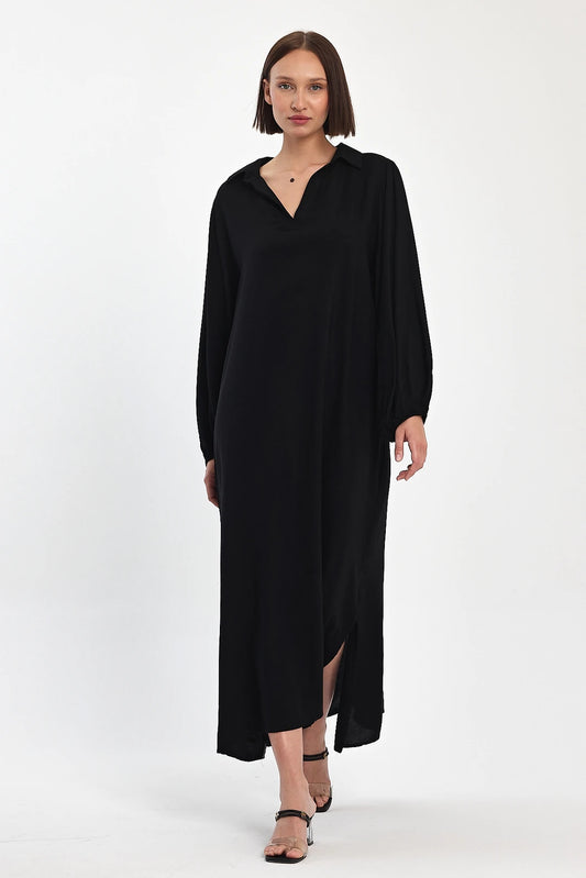 Flowy Comfort Siyah Midi Elbise