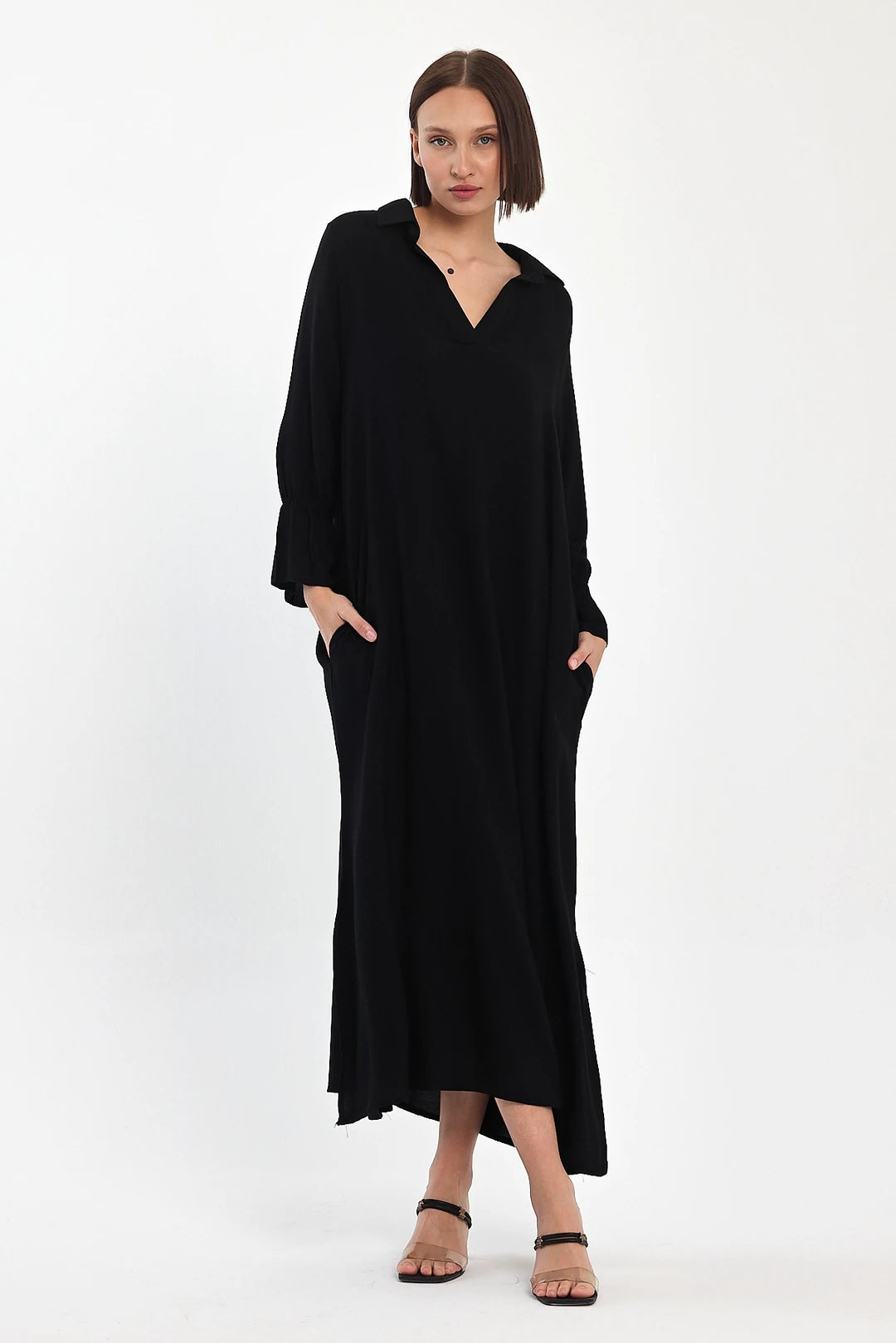 Flowy Comfort Siyah Midi Elbise