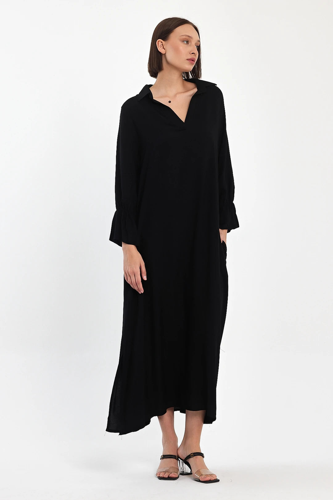 Flowy Comfort Siyah Midi Elbise