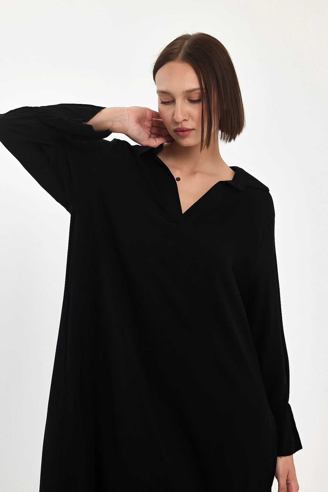 Flowy Comfort Siyah Midi Elbise