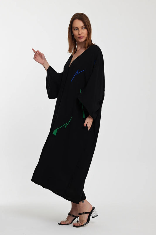Günlük Şık Oversize Nakışlı Düğmeli Elbise
