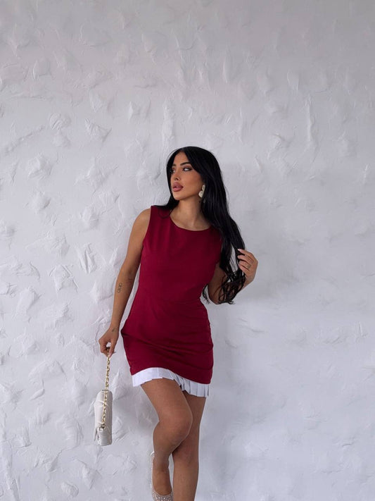 Pile Etek Detaylı Kolsuz Mini Elbise